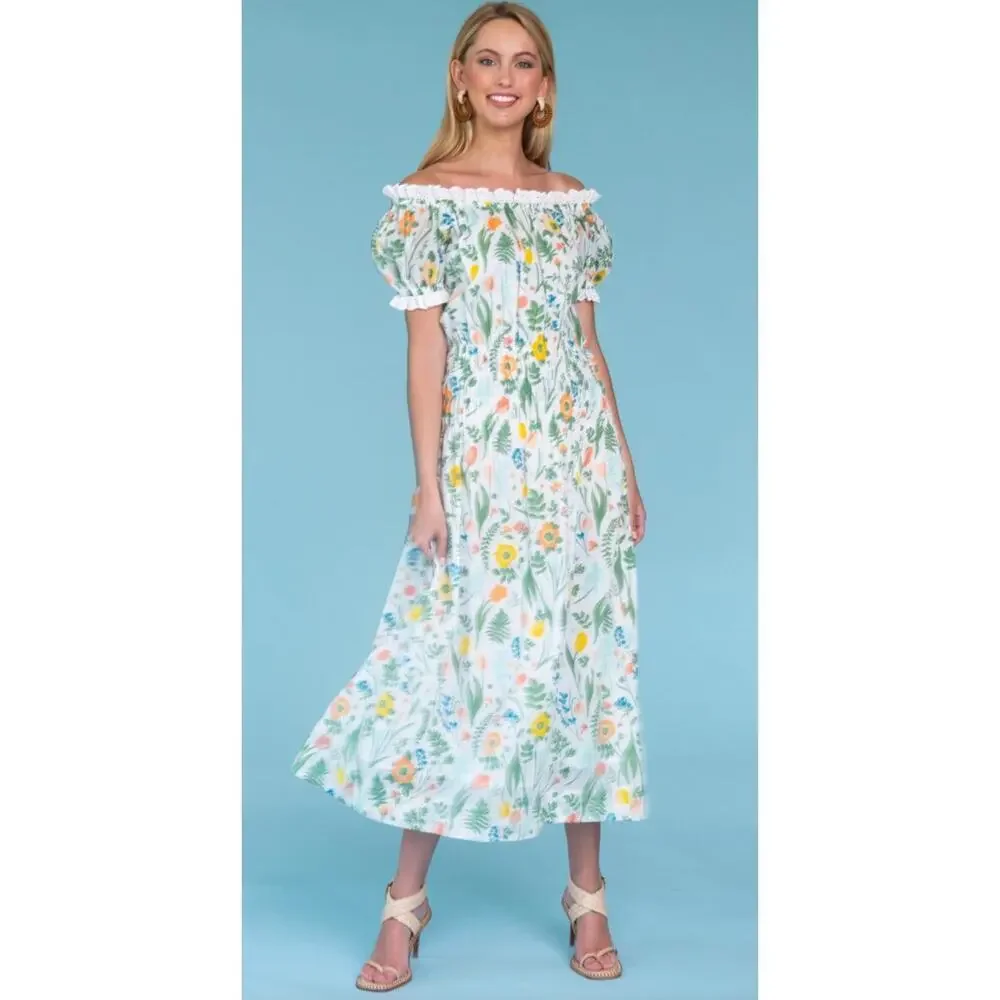 Olivia James The Label Josie Off The Shoulder Floral Puff Sleeve Midi Dress - Picture 11 of 11